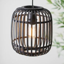 Murray Dark Bamboo Wood Pendant Ceiling Light In Matt Black