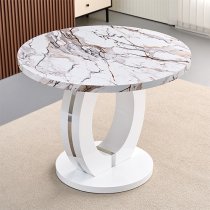 Halo High Gloss Dining Table Round In White Milo Marble Effect