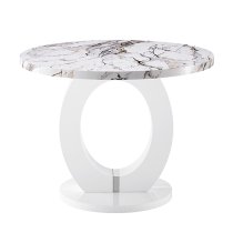 Halo High Gloss Dining Table Round In White Milo Marble Effect