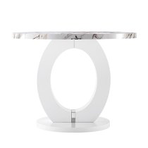 Halo High Gloss Dining Table Round In White Milo Marble Effect