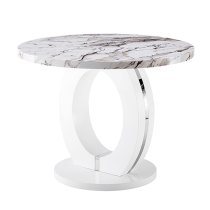 Halo High Gloss Dining Table Round In White Milo Marble Effect