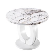 Halo High Gloss Dining Table Round In White Milo Marble Effect