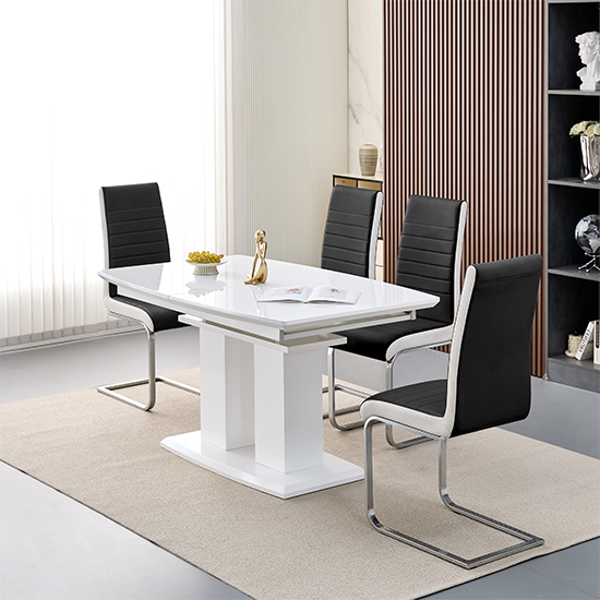 Genisimo Small Gloss Extending Dining Table 4 Symphony Black Chairs