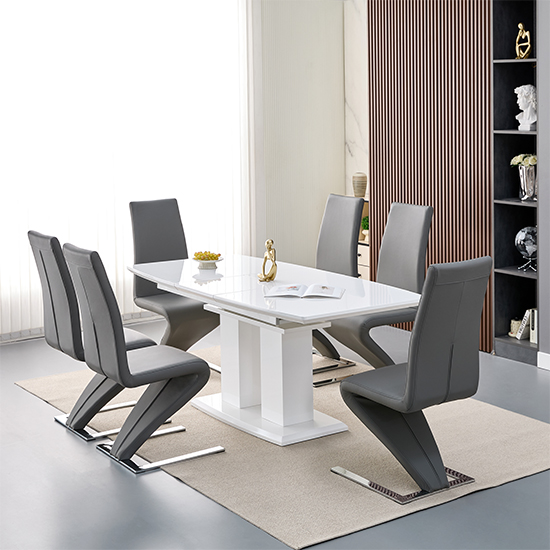 Genisimo Small Gloss Extending Dining Table 6 Demi Z Grey Chairs