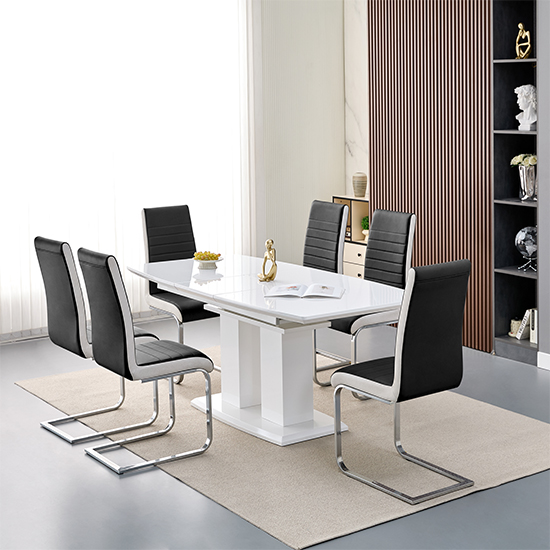 Genisimo Small Gloss Extending Dining Table 6 Symphony Black Chairs