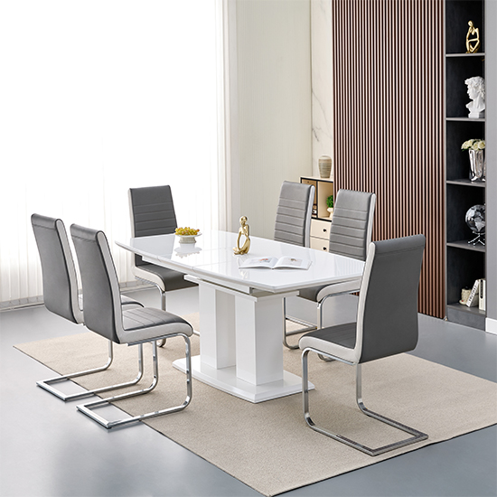 Genisimo Small Gloss Extending Dining Table 6 Symphony Grey Chairs