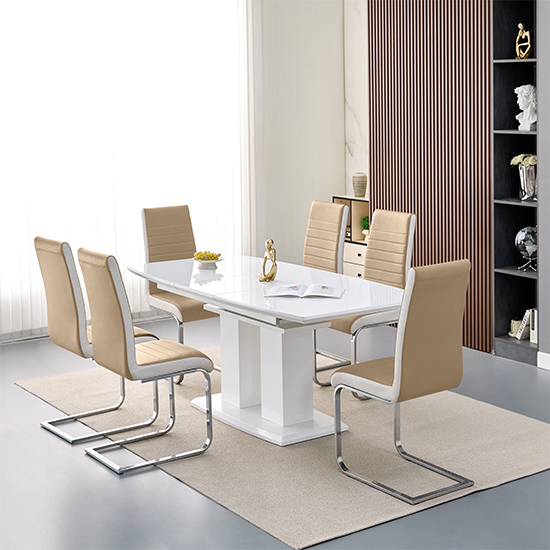 Genisimo Small Gloss Extending Dining Table 6 Symphony Taupe Chairs