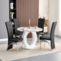 Halo Milo Marble Effect Round Dining Table 4 Ravenna Black Chairs