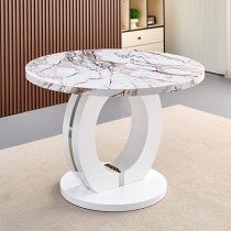 Halo Milo Marble Effect Round Dining Table 4 Ravenna Black Chairs