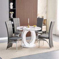 Halo Milo Marble Effect Round Dining Table 4 Ravenna Grey Chairs