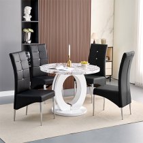 Halo Milo Marble Effect Round Dining Table 4 Vesta Black Chairs