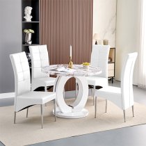 Halo Milo Marble Effect Round Dining Table 4 Vesta White Chairs