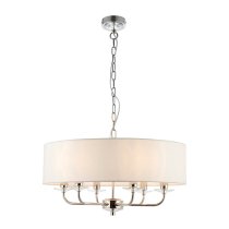 Newton 6 Light White Fabric Ceiling Light In Bright Nickel