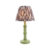 Laredo Pearl Grey 20cm Shade Wood Table Lamp In Cotswold Green