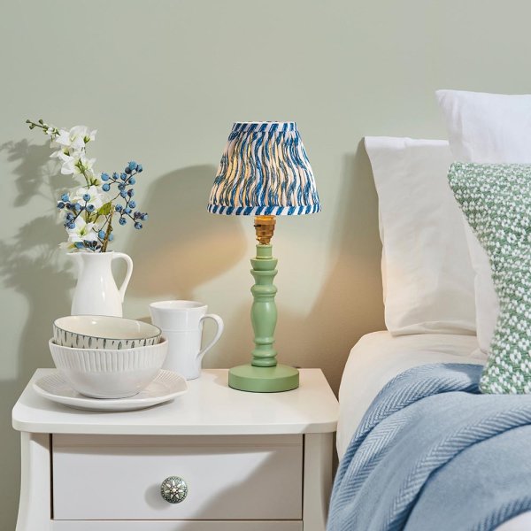 Riyadh Marlin Blue 16cm Shade Wood Table Lamp In Cotswold Green