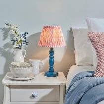 Riyadh Coral Pink 20cm Shade Wood Table Lamp In Marlin Blue