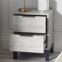 Baara Wooden Bedside Cabinet With 2 Drawers In Grey Oak