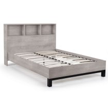 Baara Wooden Double Bed With Bookcase Headboard In Grey Oak