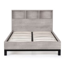 Baara Wooden Double Bed With Bookcase Headboard In Grey Oak