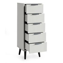 Akron Wooden Chest Of 5 Drawers Narrow In Silk Grey