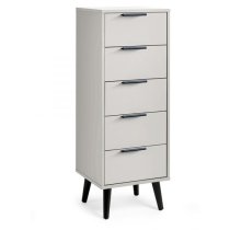 Akron Wooden Chest Of 5 Drawers Narrow In Silk Grey