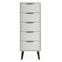 Akron Wooden Chest Of 5 Drawers Narrow In Silk Grey