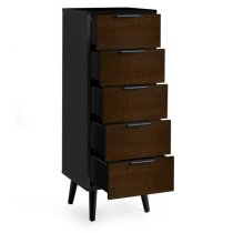 Akron Wooden Chest Of 5 Drawers Narrow In Walnut And Black