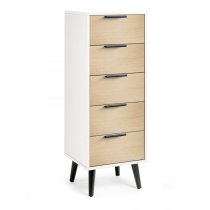 Akron Wooden Chest Of 5 Drawers Narrow In White And Oak