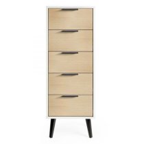 Akron Wooden Chest Of 5 Drawers Narrow In White And Oak