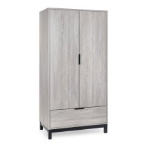 Baara Wooden Wardrobe With 2 Door 1 Drawer In Grey Oak