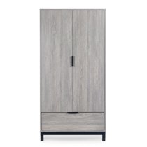 Baara Wooden Wardrobe With 2 Door 1 Drawer In Grey Oak