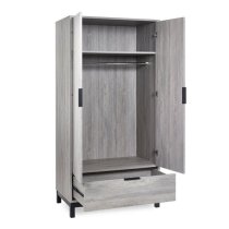 Baara Wooden Wardrobe With 2 Door 1 Drawer In Grey Oak