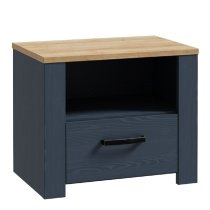 Bogota Wooden Bedside Cabinet With 1 Drawer In Navy And Oak