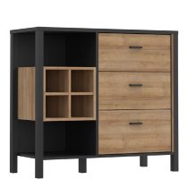 Hinckley Wooden Drinks Cabinet With 3 Drawers In Matt Black Oak