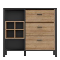 Hinckley Wooden Drinks Cabinet With 3 Drawers In Matt Black Oak