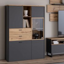 Kanata Wooden Display Cabinet With 3 Doors In Grey And Oak