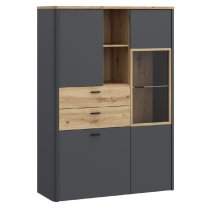 Kanata Wooden Display Cabinet With 3 Doors In Grey And Oak