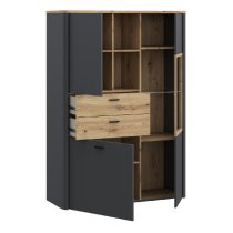 Kanata Wooden Display Cabinet With 3 Doors In Grey And Oak