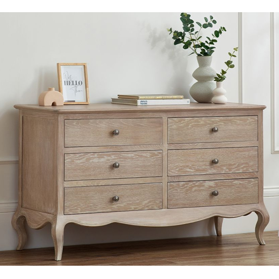 Caitlyn Wooden Chest Of 6 Drawers Wide In Limed Oak