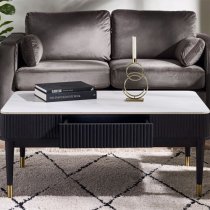 Laurel Stone Coffee Table With 2 Drawers In White Marble Effect