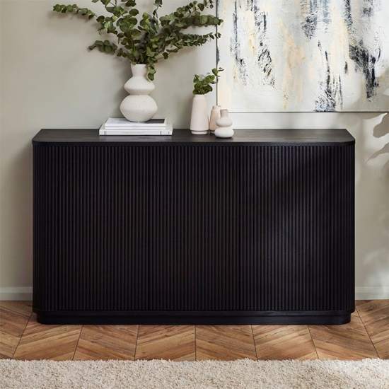 Laurel Fluted Wooden Sideboard With 3 Doors In Matt Black