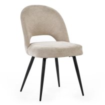 Erie Velvet Dining Chair In Calico Cream With Black Metal Legs