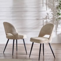 Erie Velvet Dining Chair In Calico Cream With Black Metal Legs