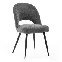 Erie Velvet Dining Chair In Onyx With Black Metal Legs