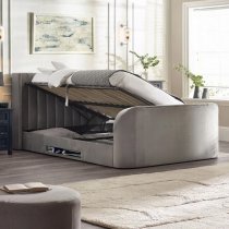 Celina Fabric Side Lift Ottoman Double TV Bed In Light Grey