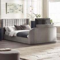 Celina Fabric Side Lift Ottoman King Size TV Bed In Light Grey