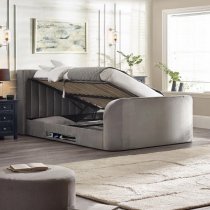 Celina Fabric Side Lift Ottoman King Size TV Bed In Light Grey