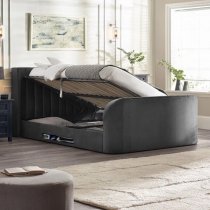 Celina Fabric Side Lift Ottoman Double TV Bed In Dark Grey