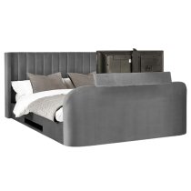 Celina Fabric Side Lift Ottoman Double TV Bed In Dark Grey