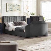 Celina Fabric Side Lift Ottoman King Size TV Bed In Dark Grey